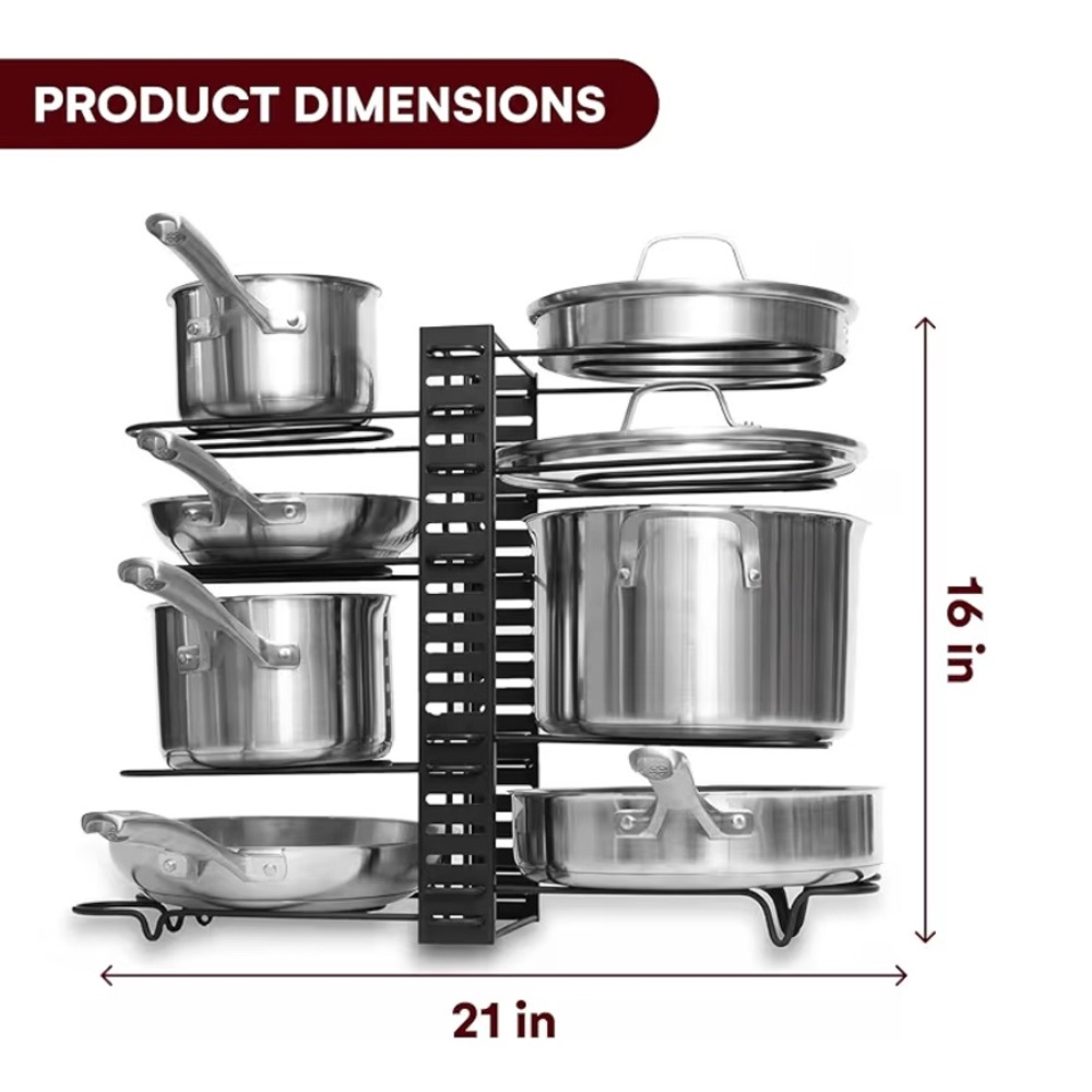 Black Metal pot rack cabinet organizer with adjustable shelves